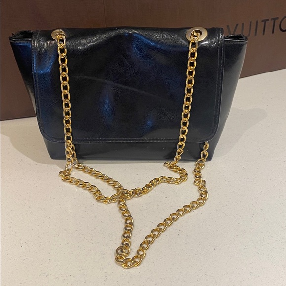 Handbags - Black Maxime Moda Gold Chain Shoulder Bag from Italy